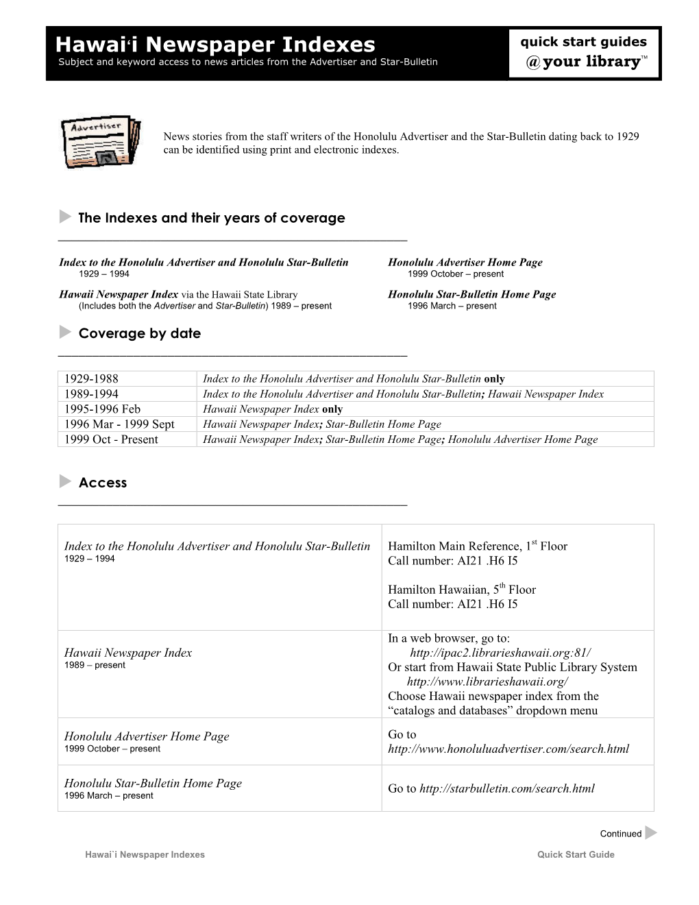 Hawaiÿi Newspaper Indexes