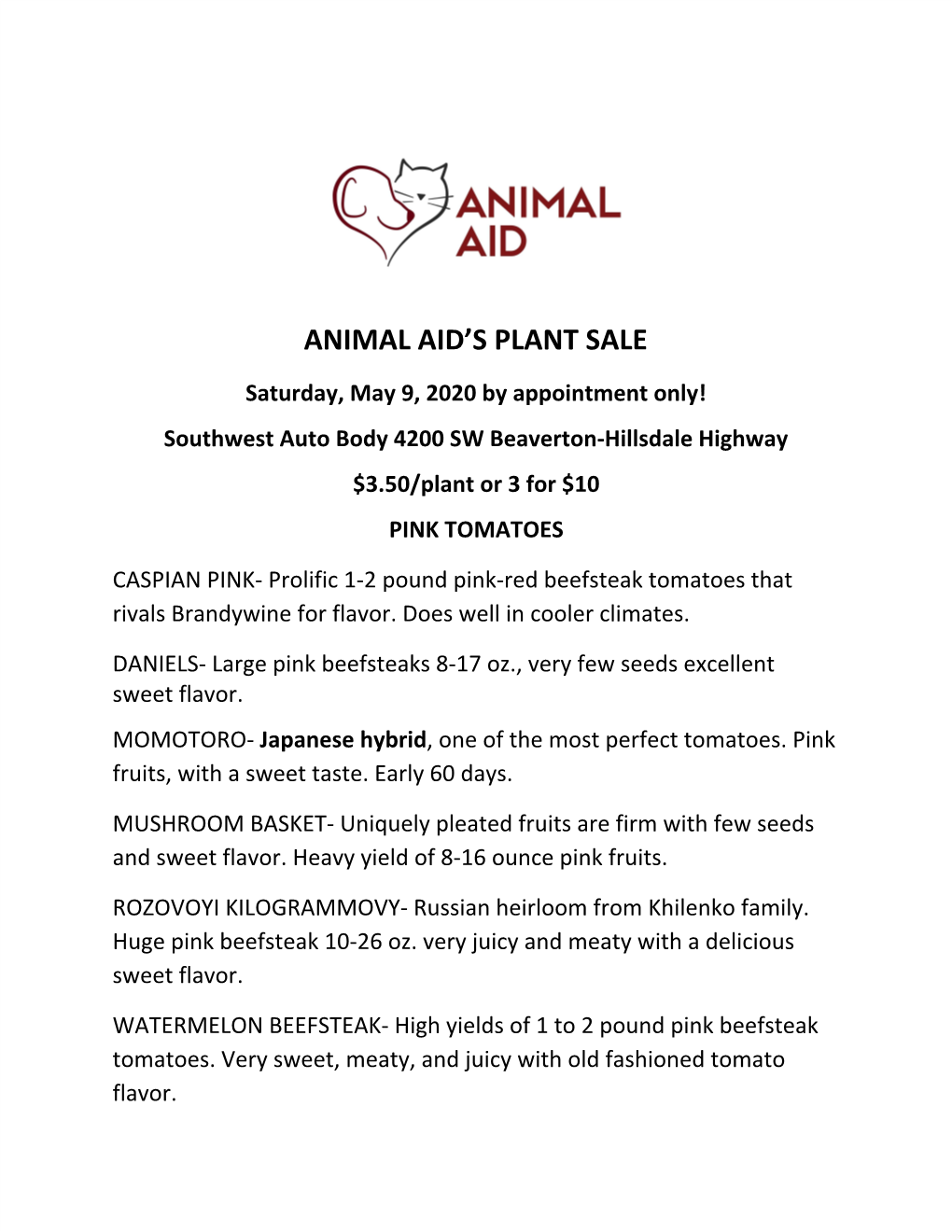 Animal Aid's Plant Sale