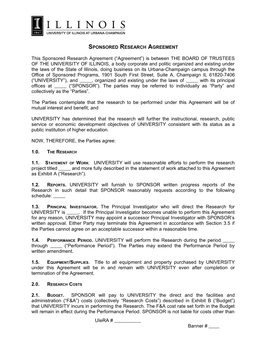 Source Of Funds Sponsored Research Agreement