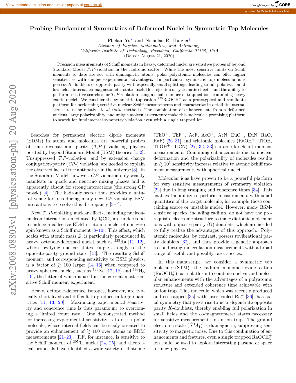 Arxiv:2008.08803V1 [Physics.Atom-Ph] 20 Aug 2020