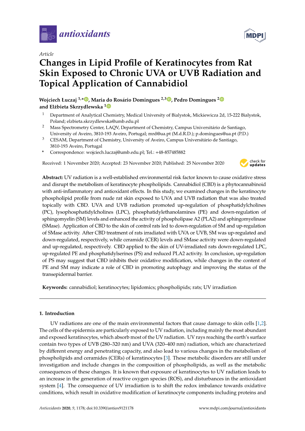 Changes in Lipid Profile of Keratinocytes from Rat Skin