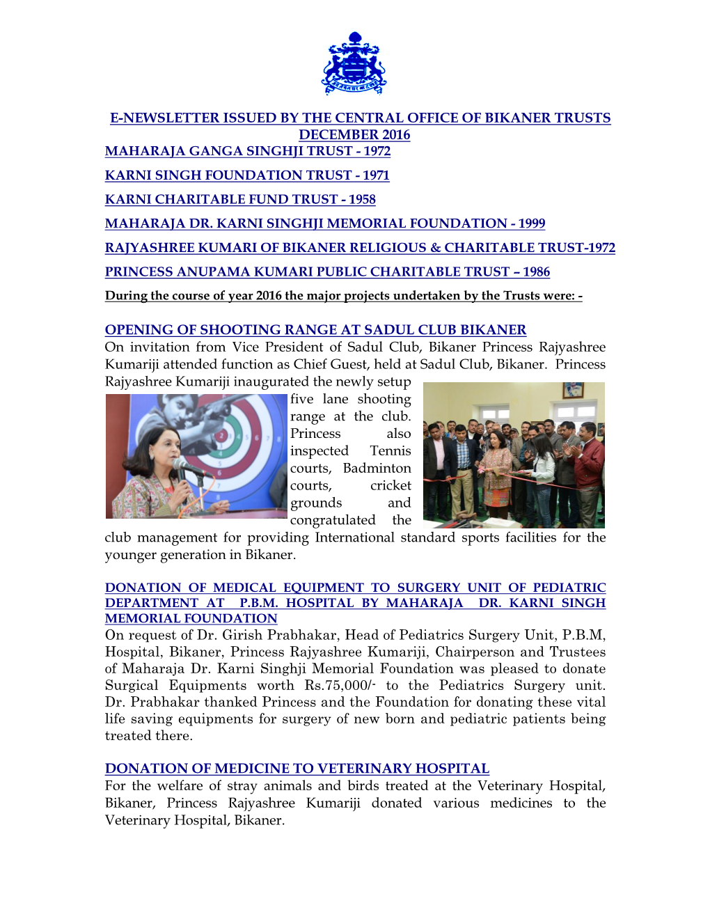 E-Newsletter Issued by the Central Office of Bikaner