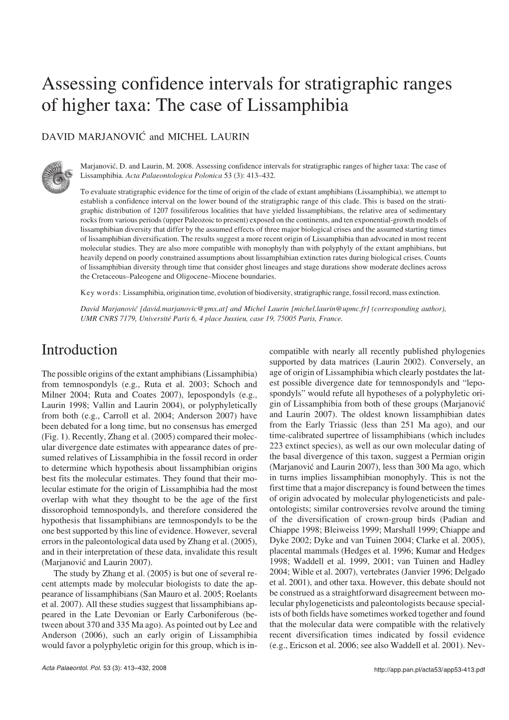 Assessing Confidence Intervals for Stratigraphic Ranges of Higher Taxa: the Case of Lissamphibia