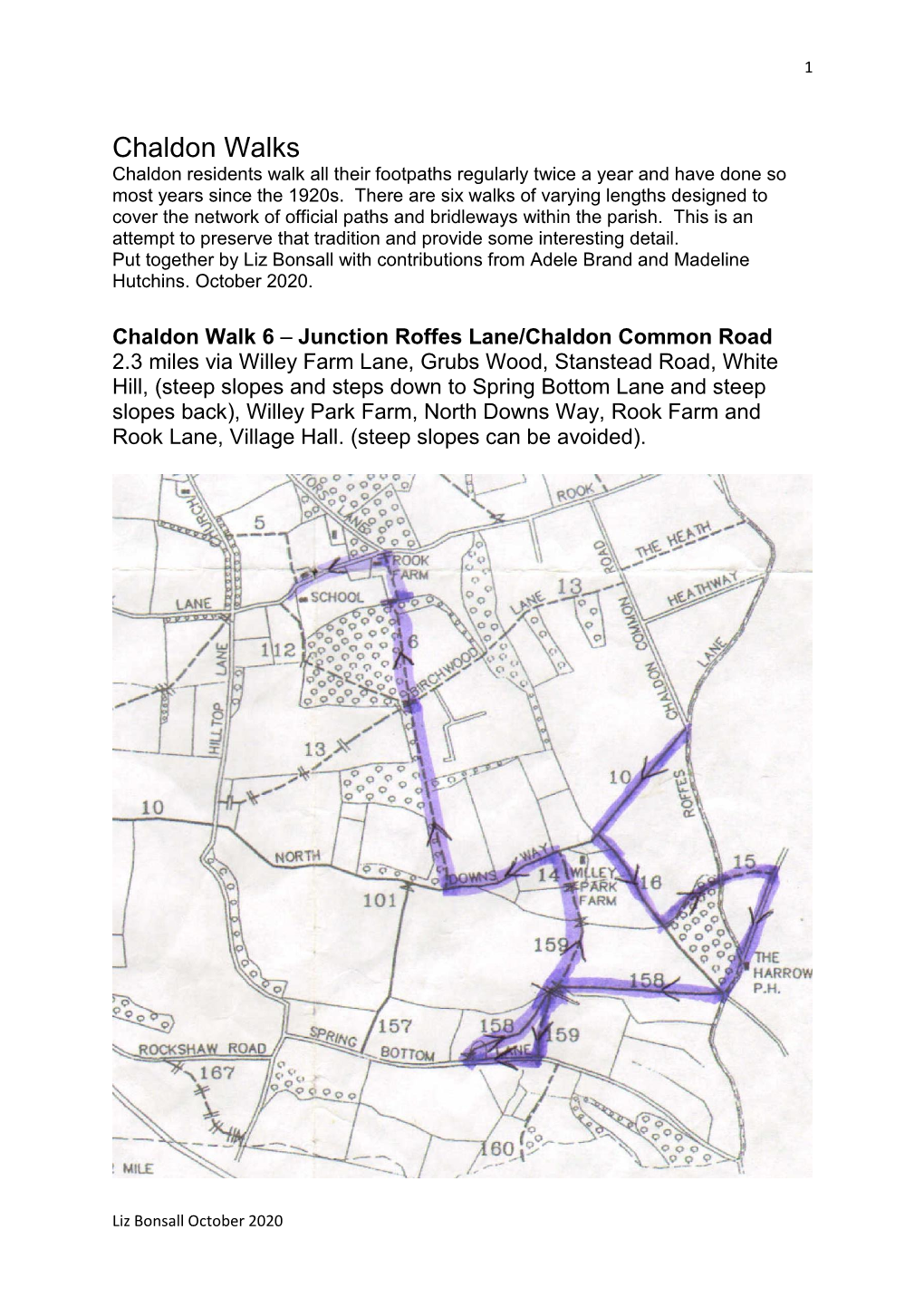 Chaldon Walks Chaldon Residents Walk All Their Footpaths Regularly Twice a Year and Have Done So Most Years Since the 1920S