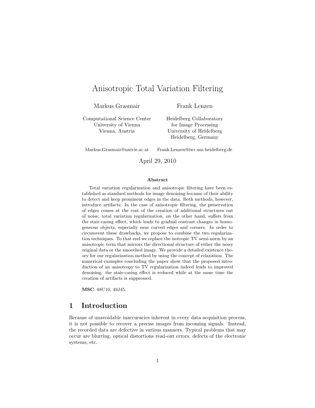 Anisotropic Total Variation Filtering