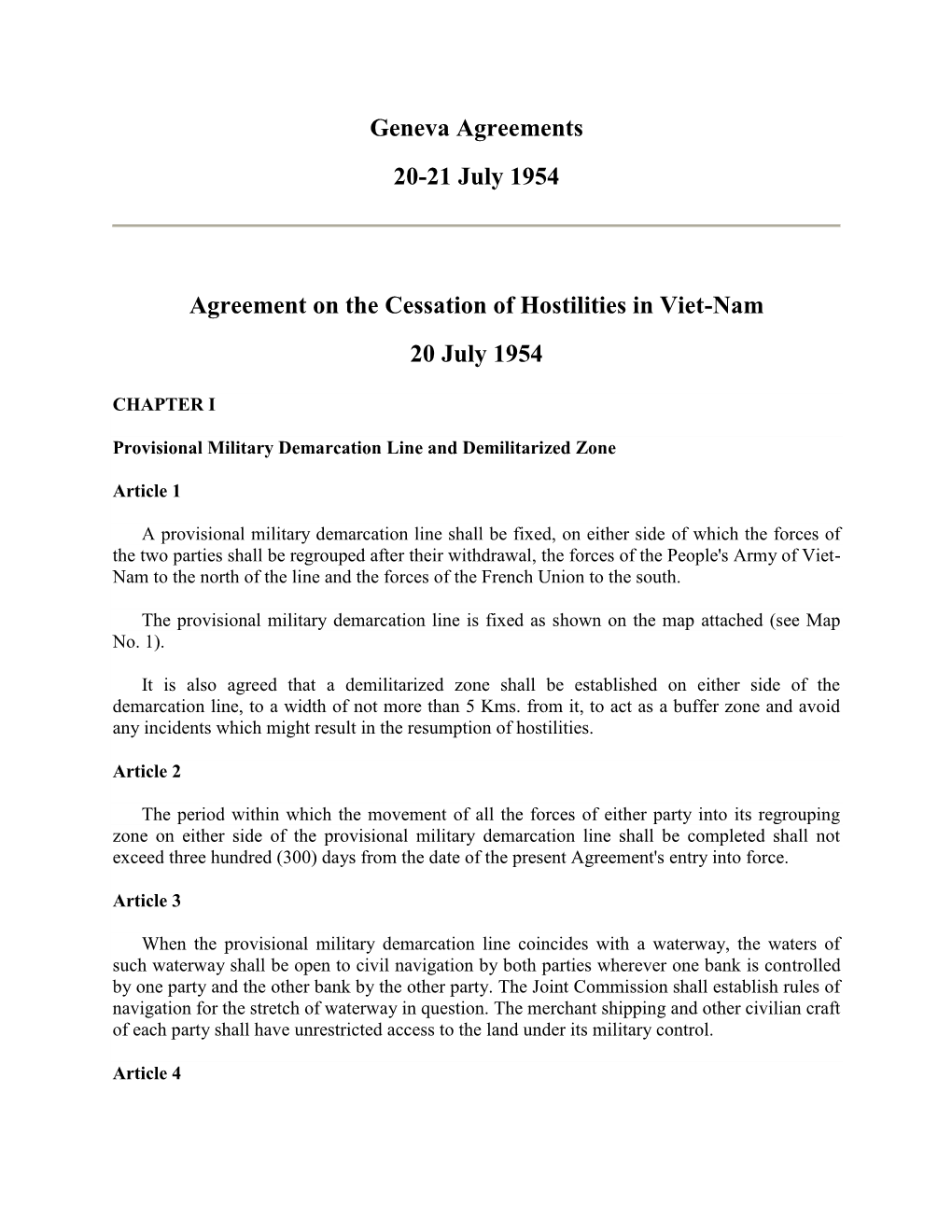 Geneva Agreements 20-21 July 1954 Agreement on the Cessation Of