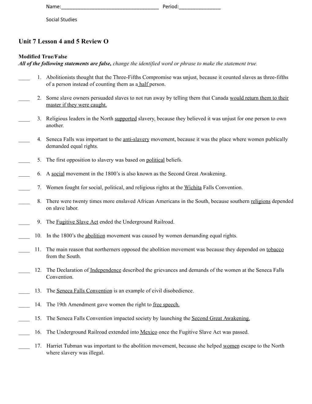 Unit 7 Lesson 4 and 5 Review O