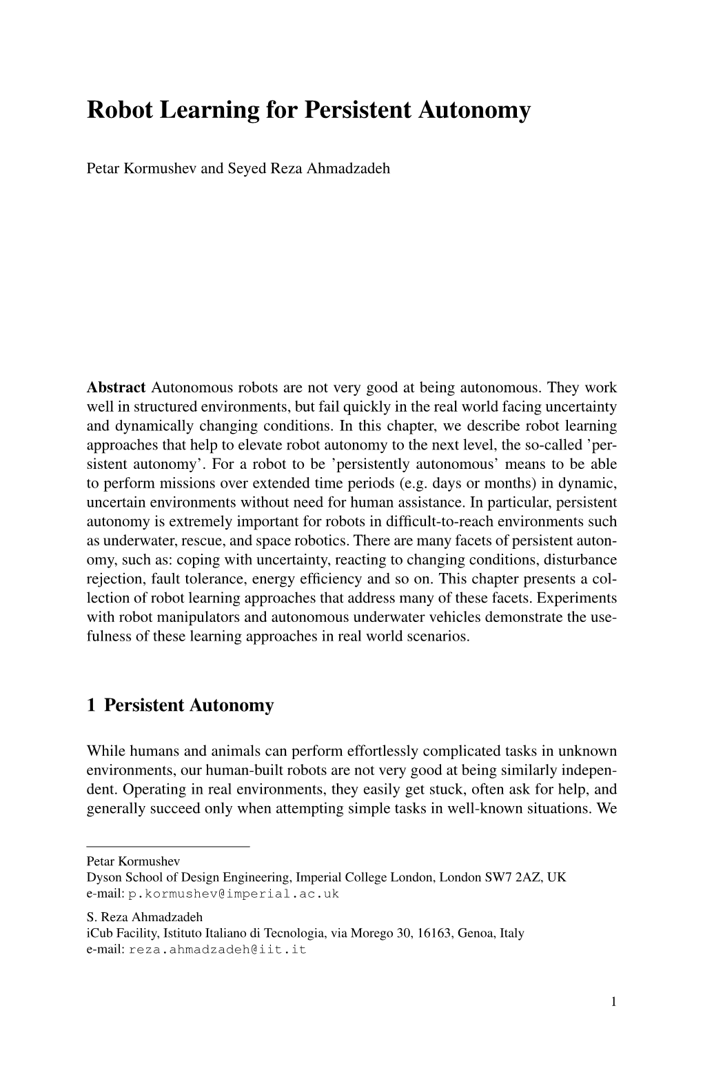 Robot Learning for Persistent Autonomy