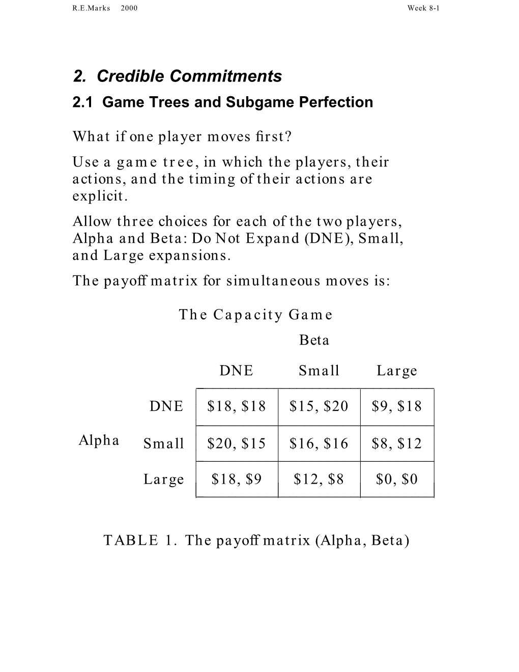 Credible Commitments 2.1 Game Trees and Subgame Perfection