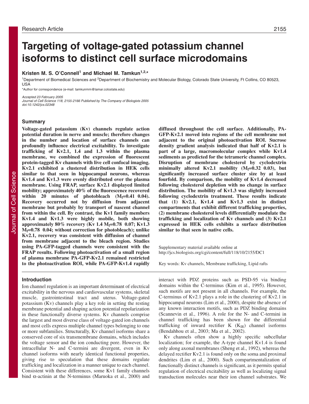 Targeting of Voltage-Gated Potassium Channel Isoforms to Distinct Cell Surface Microdomains