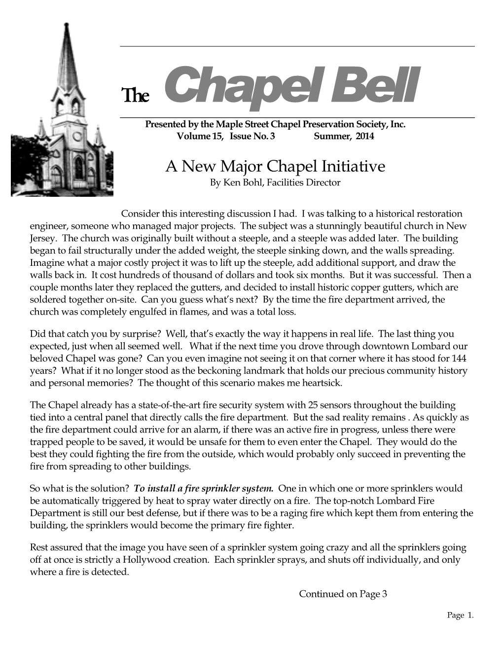 The Chapel Bell Presented by the Maple Street Chapel Preservation Society, Inc