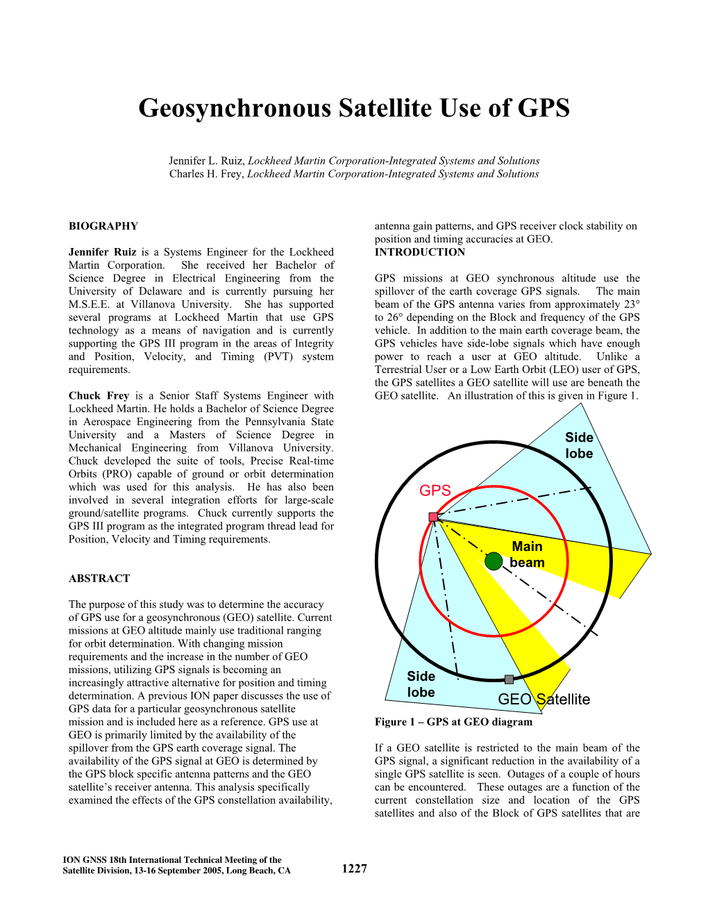 Geosynchronous Satellite Use of GPS