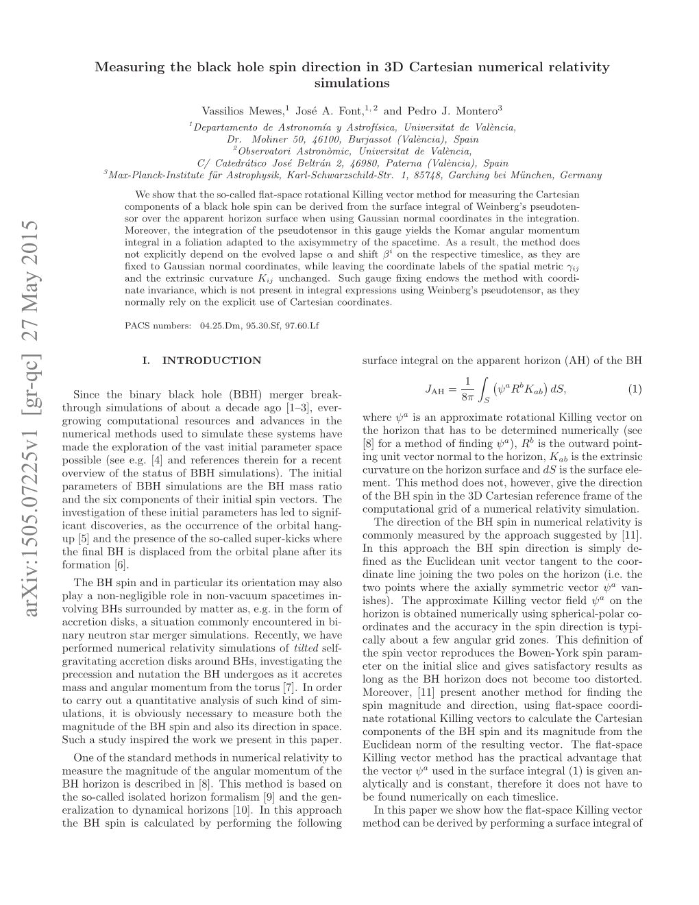 Measuring the Black Hole Spin Direction in 3D Cartesian Numerical Relativity Simulations