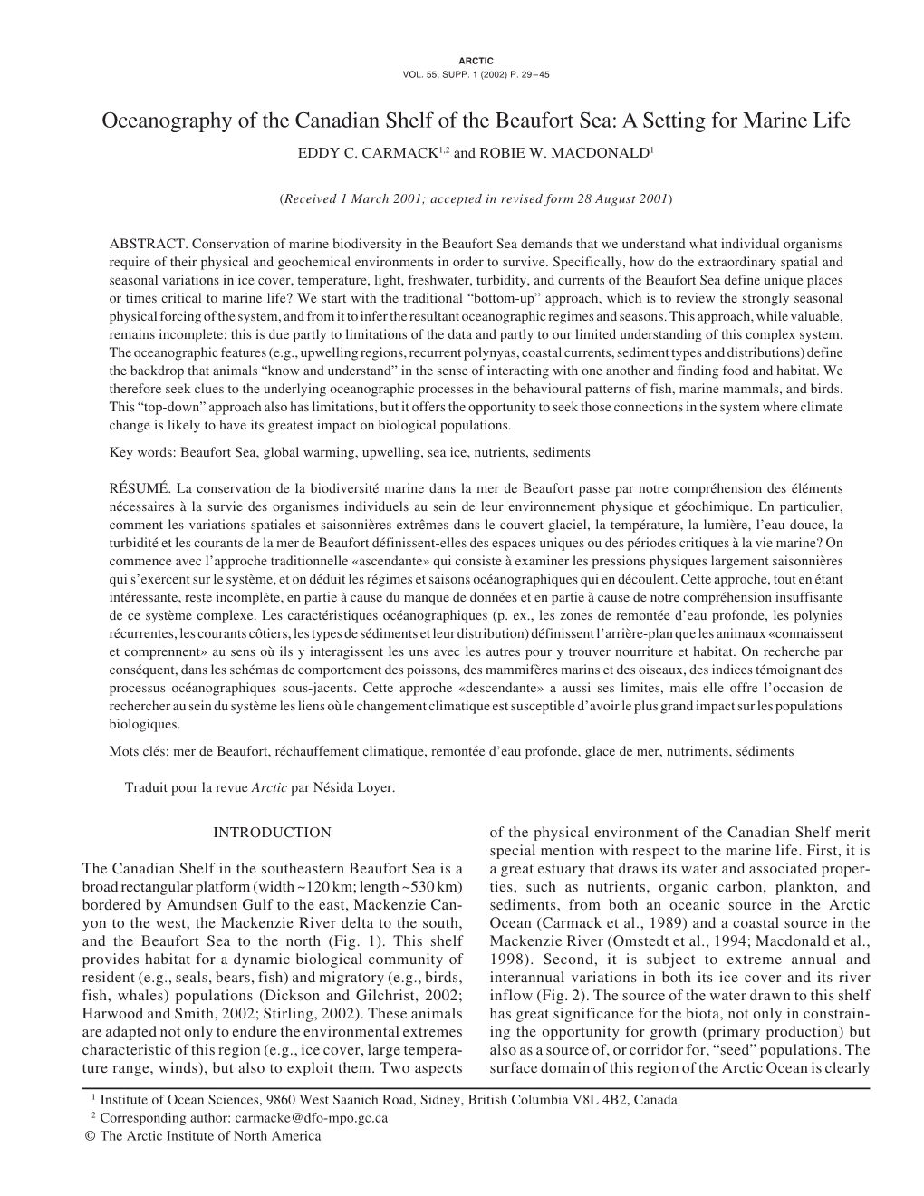 Oceanography of the Canadian Shelf of the Beaufort Sea: a Setting for Marine Life EDDY C