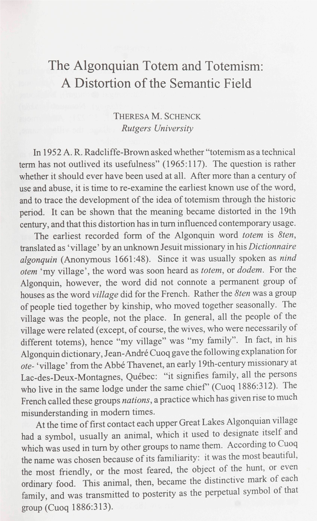 The Algonquian Totem and Totemism: a Distortion of the Semantic Field