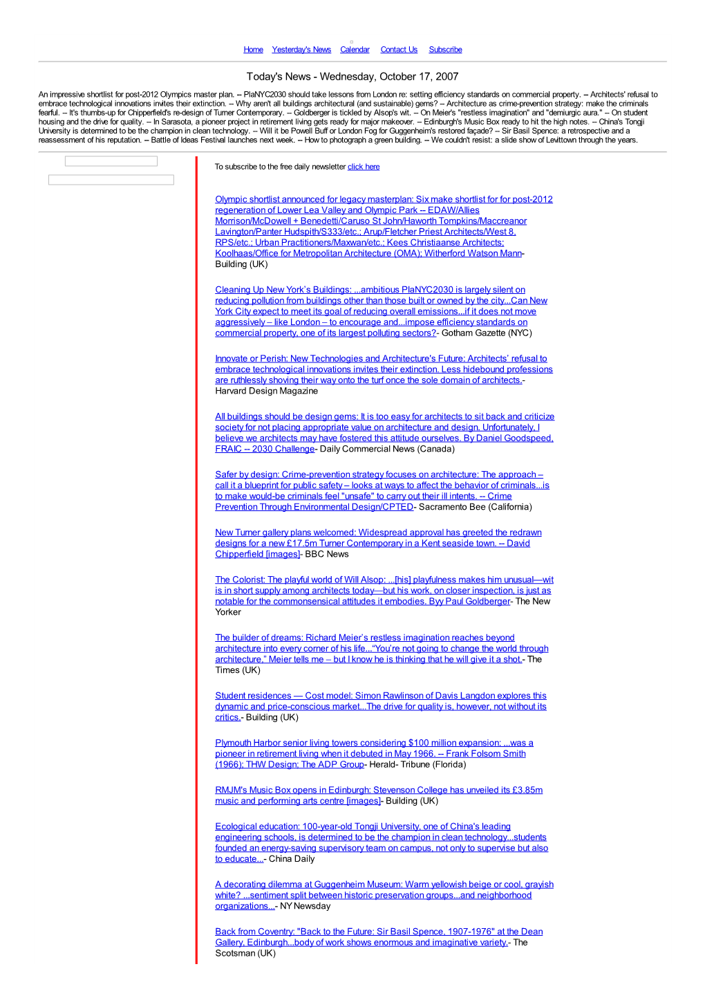 Today's News - Wednesday, October 17, 2007 an Impressive Shortlist for Post-2012 Olympics Master Plan