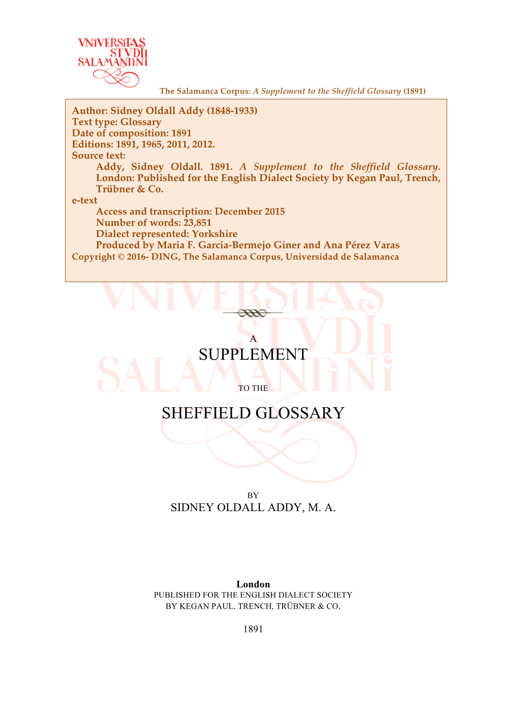 Supplement Sheffield Glossary