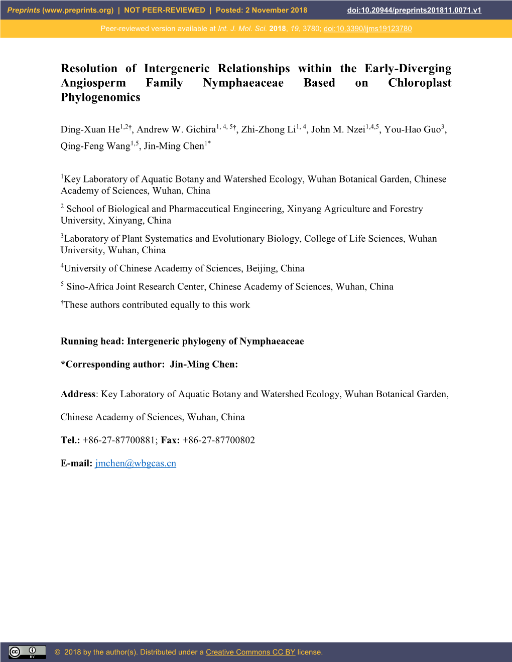 Resolution of Intergeneric Relationships Within the Early-Diverging Angiosperm Family Nymphaeaceae Based on Chloroplast Phylogenomics