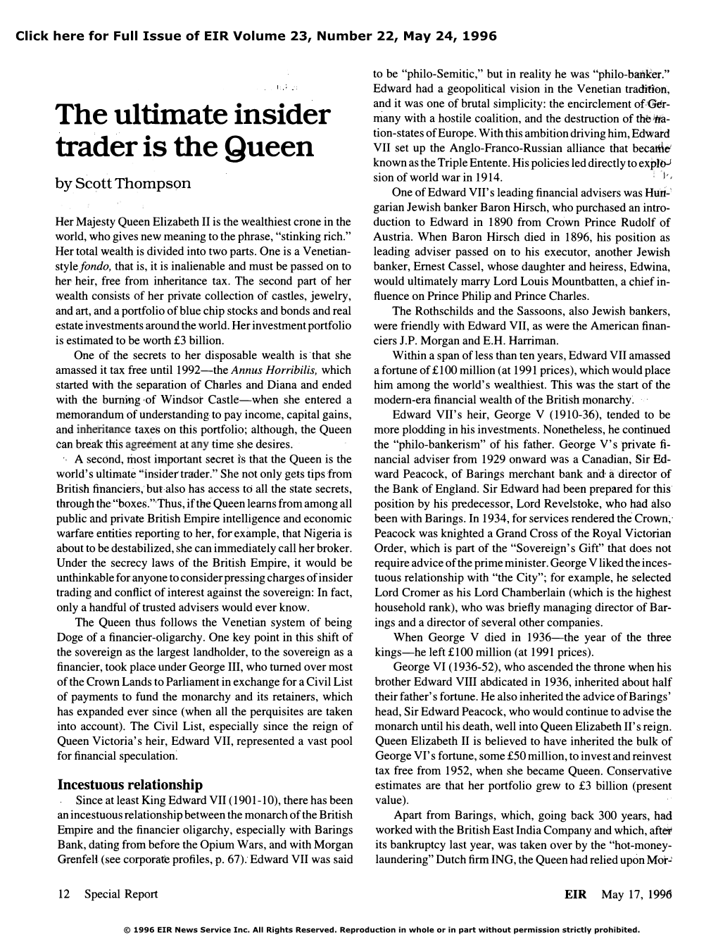 The Ultimate Insider Trader Is the Queen