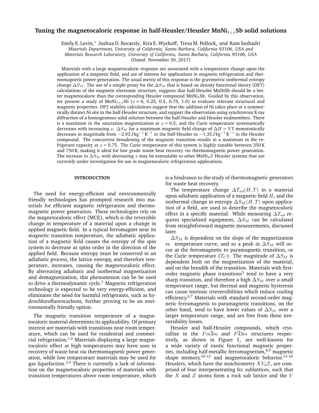 Tuning the Magnetocaloric Response in Half-Heusler/Heusler Mnni1+Xsb Solid Solutions