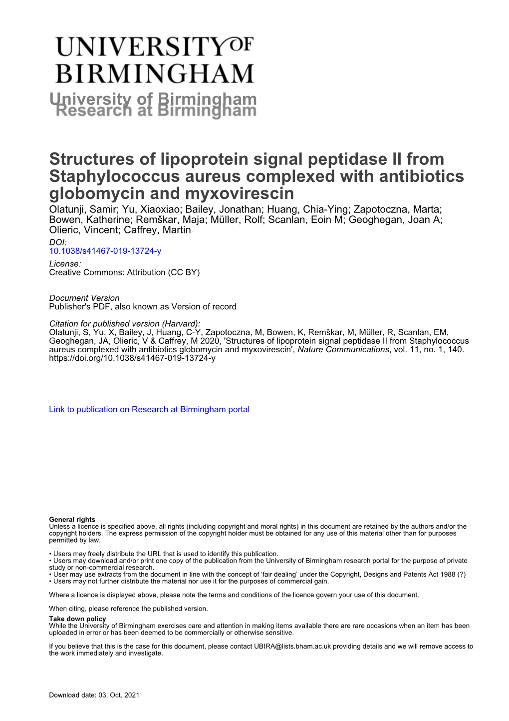 Structures of Lipoprotein Signal Peptidase II From