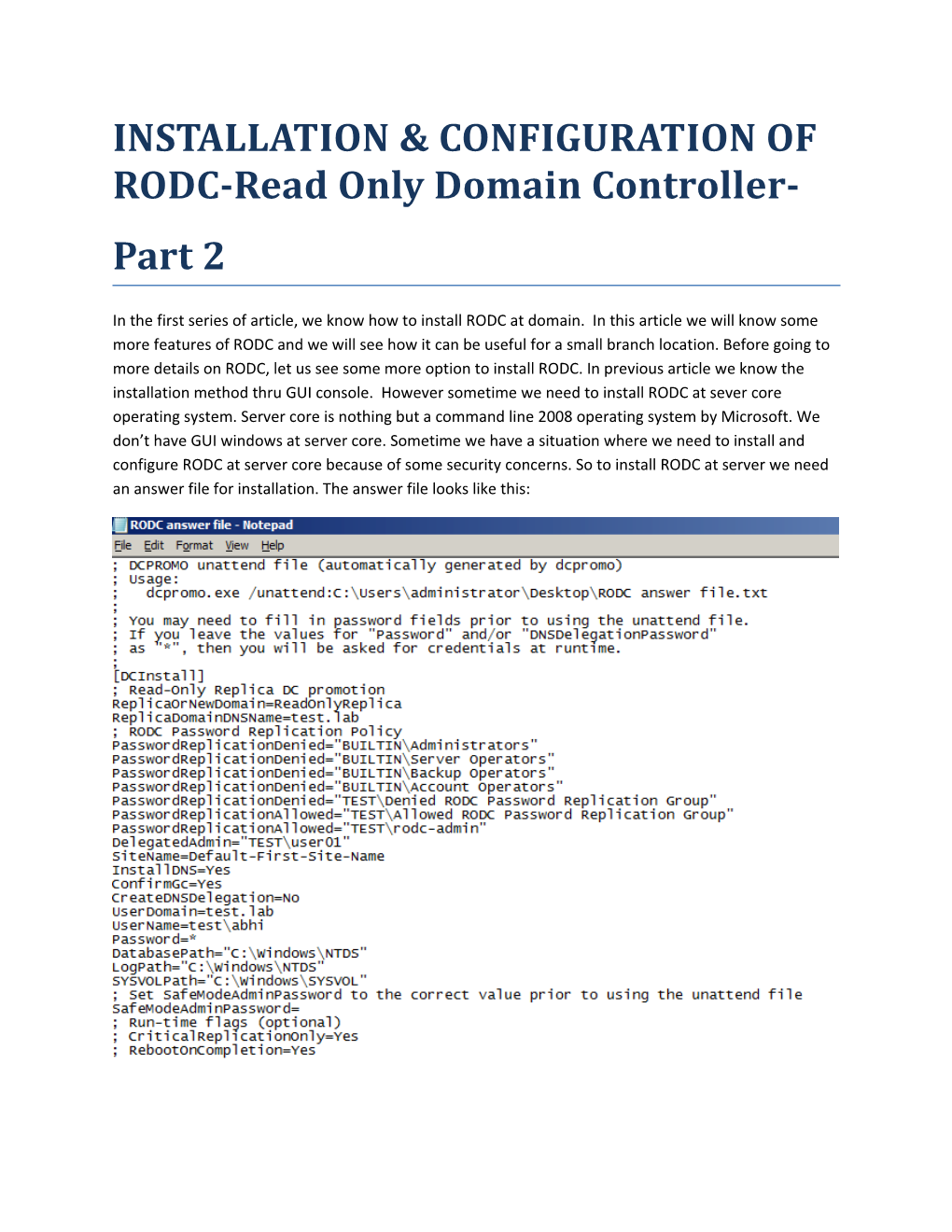 INSTALLATION & CONFIGURATION of RODC-Read Only Domain Controller