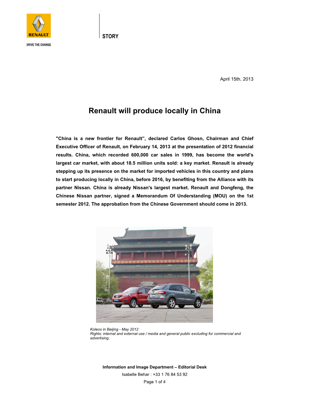 Renault Will Produce Locally in China