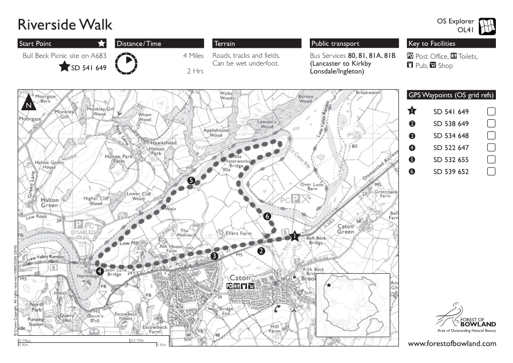 Riverside Walk OL41 Start Point Distance/Time Terrain Public Transport Key to Facilities Bull Beck Picnic Site on A683 4 Miles Roads, Tracks and Fields