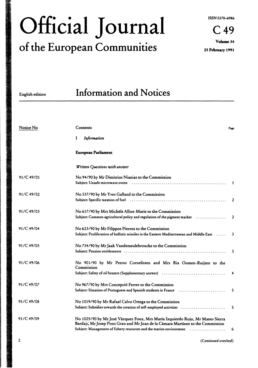 Official Journal C49 Volume 34 of the European Communities 25 February 1991