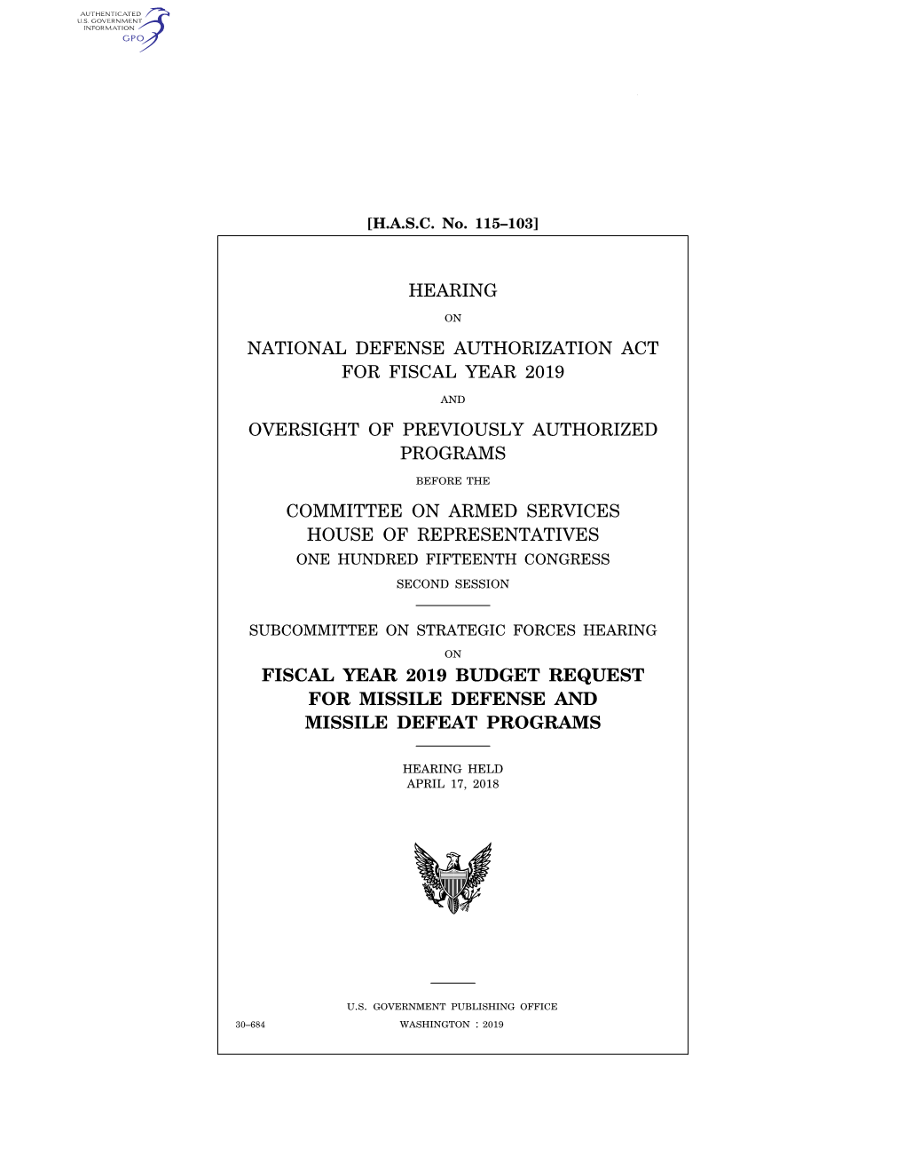 Hearing National Defense Authorization