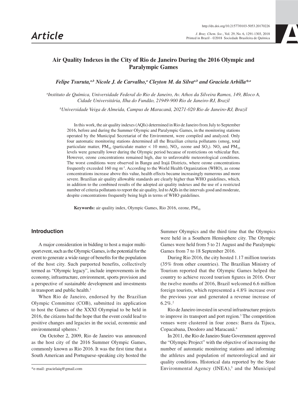 Article Printed in Brazil - ©2018 Sociedade Brasileira De Química