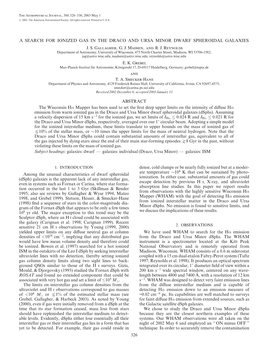 A Search for Ionized Gas in the Draco and Ursa Minor Dwarf Spheroidal Galaxies J