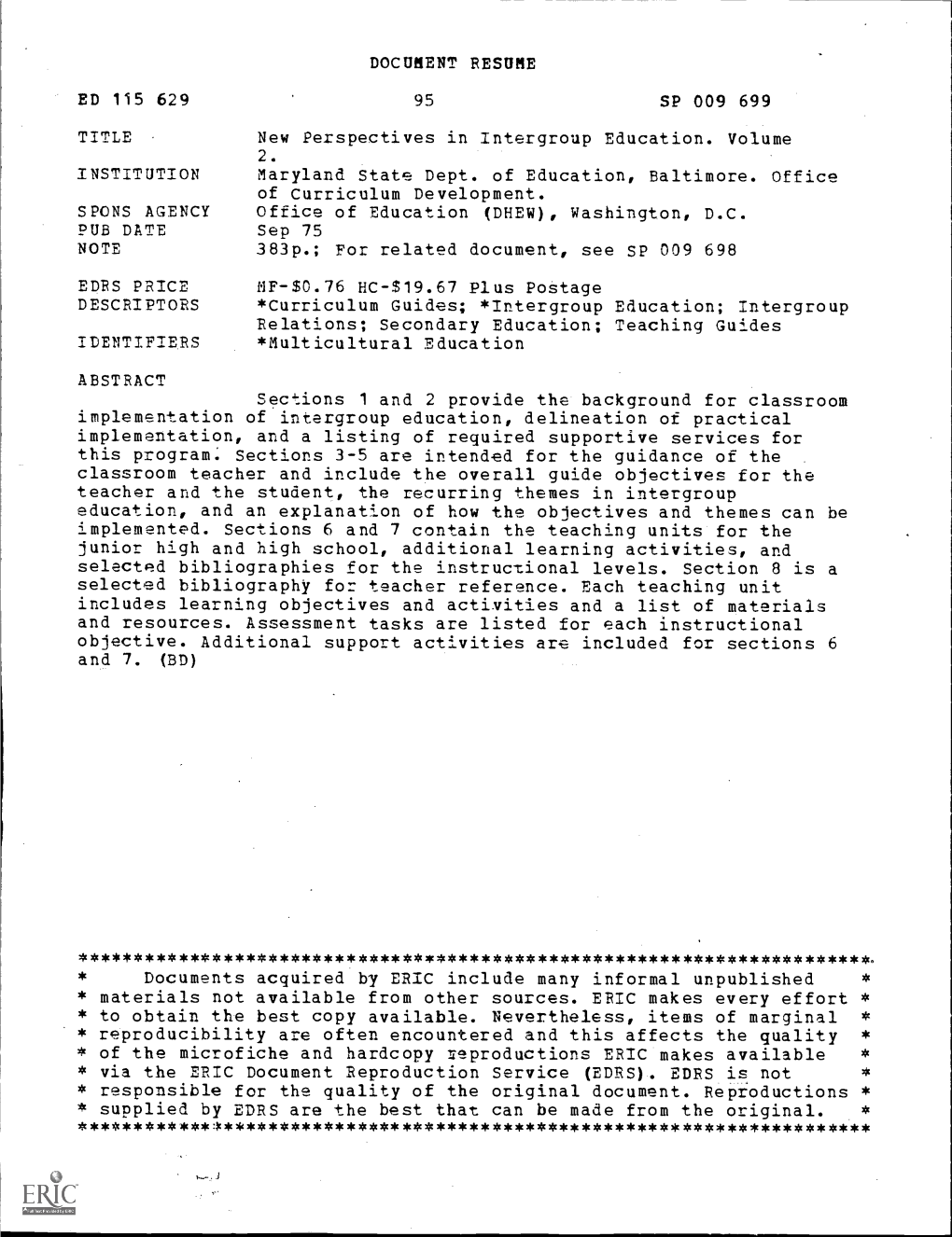 DOCUMENT RESUME ED 115 629 SP 009 699 New Perspectives In