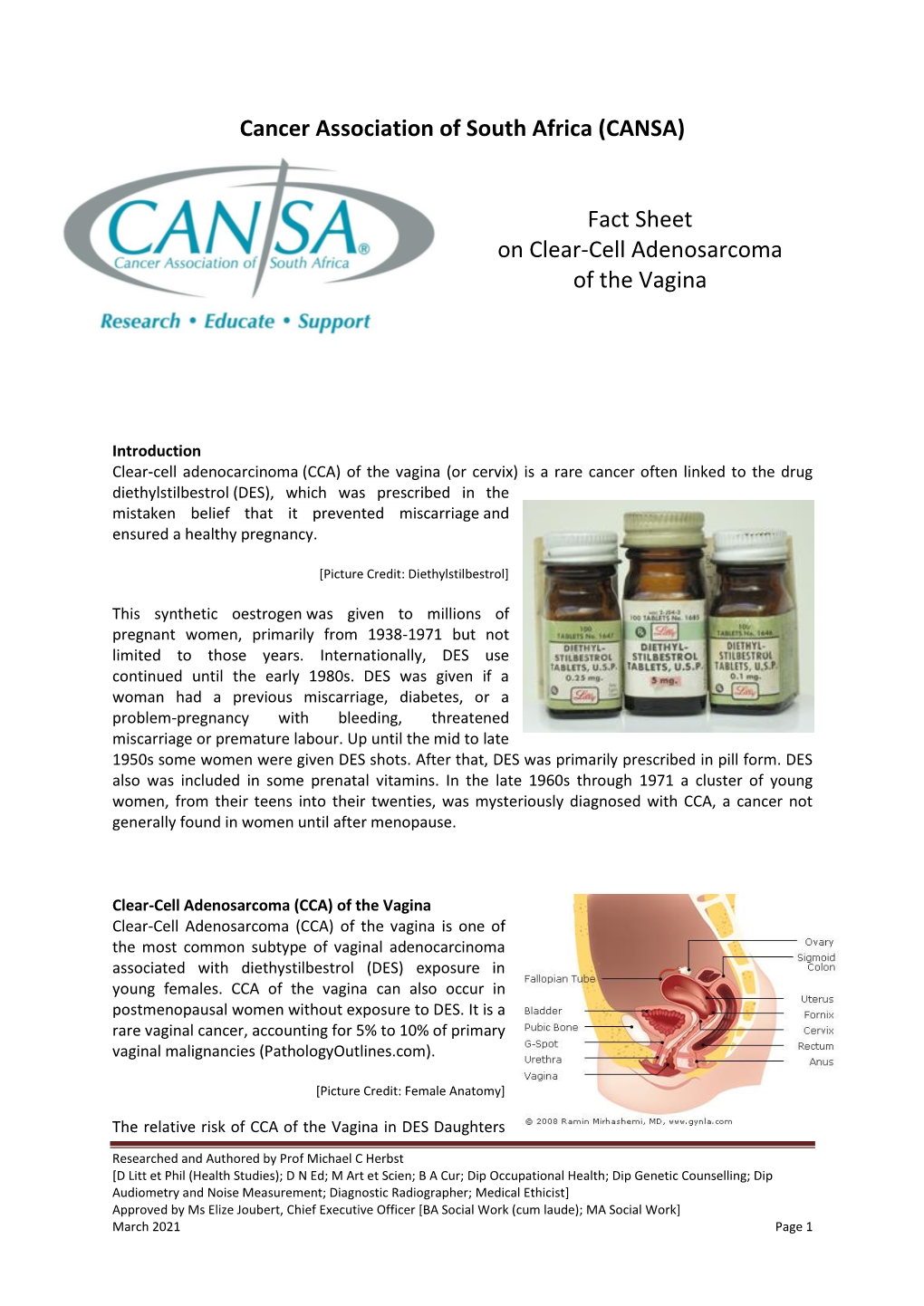 Cancer Association of South Africa (CANSA) Fact Sheet on Clear-Cell Adenosarcoma of the Vagina