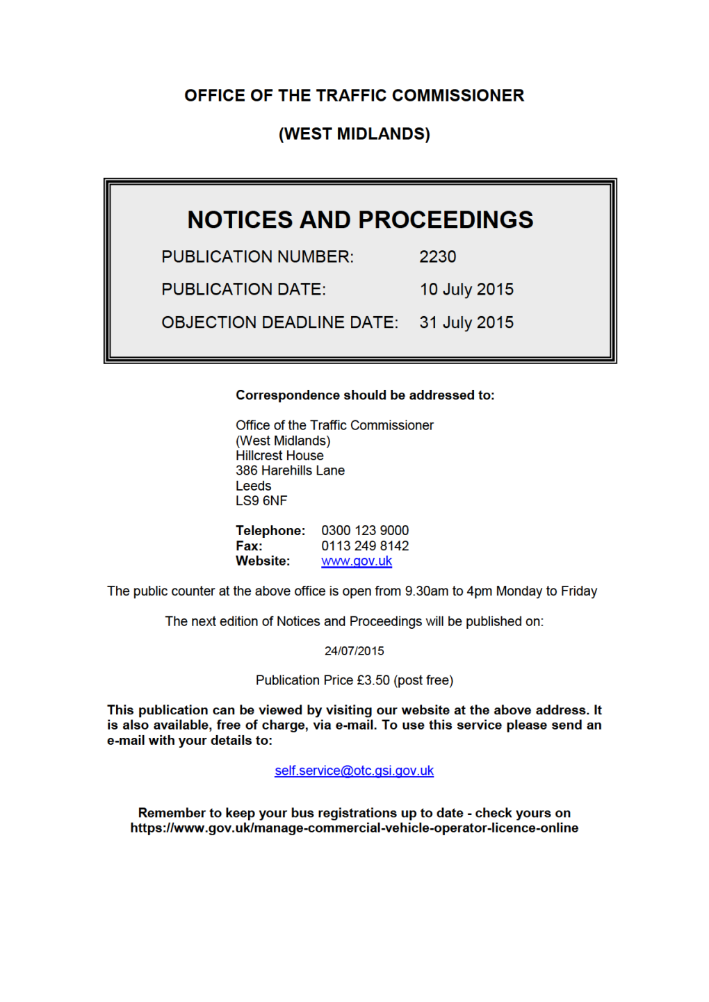 NOTICES and PROCEEDINGS 10 July 2015