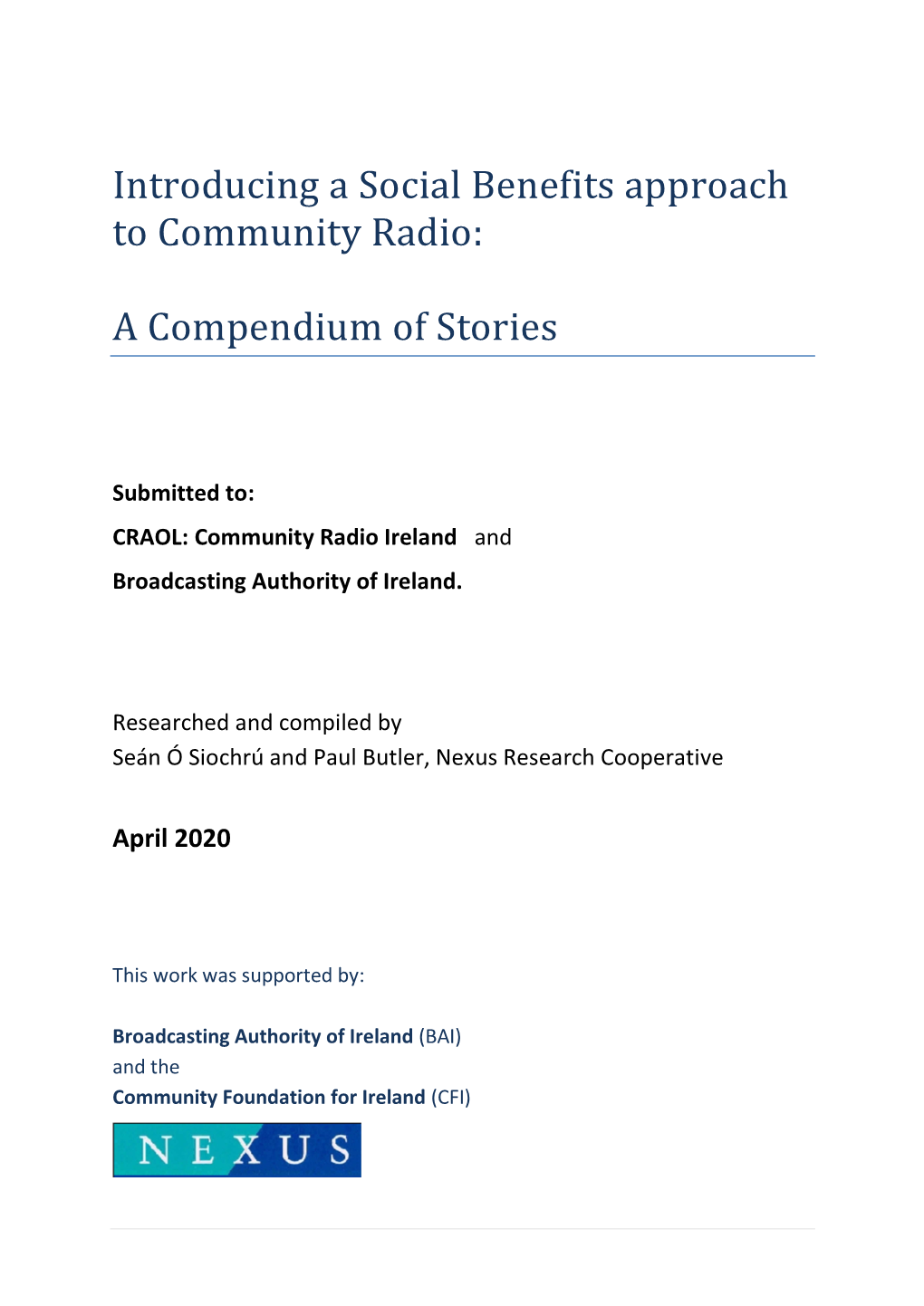 Introducing a Social Benefits Approach to Community Radio: A