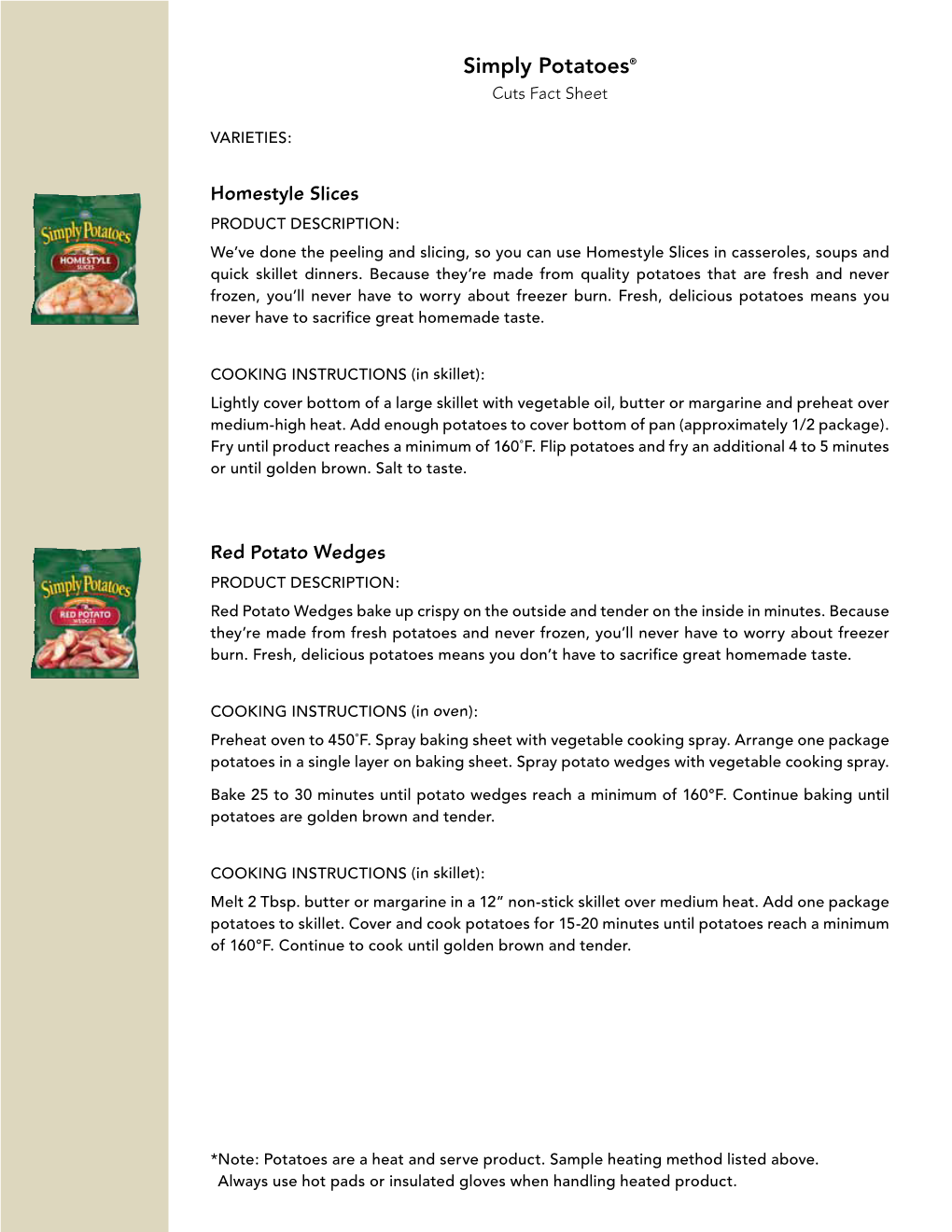 Simply Potatoes® Cuts Fact Sheet