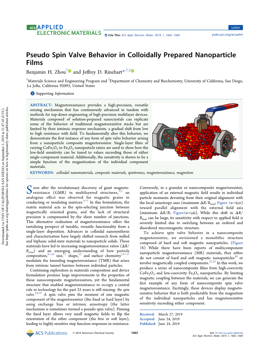 Pseudo Spin Valve Behavior in Colloidally Prepared Nanoparticle Films Benjamin H