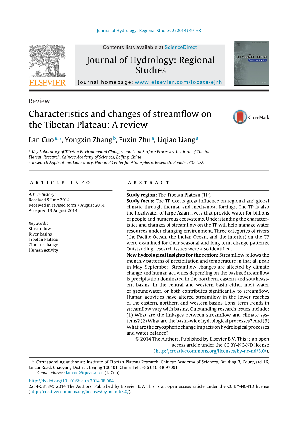 Characteristics and Changes of Streamflow on The