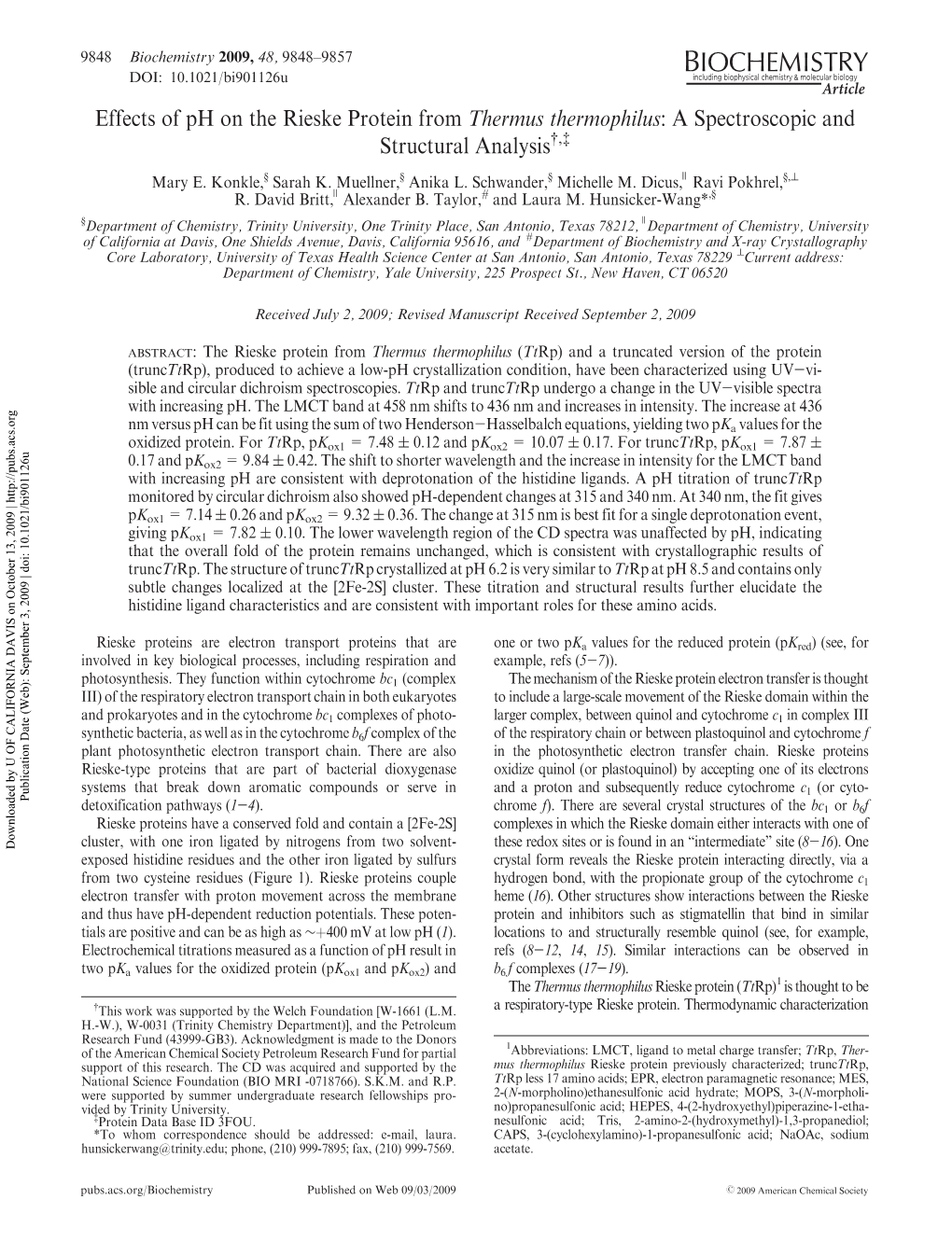 Effects of Ph on the Rieske Protein from Thermus Thermophilus: a Spectroscopic and Structural Analysis†,‡