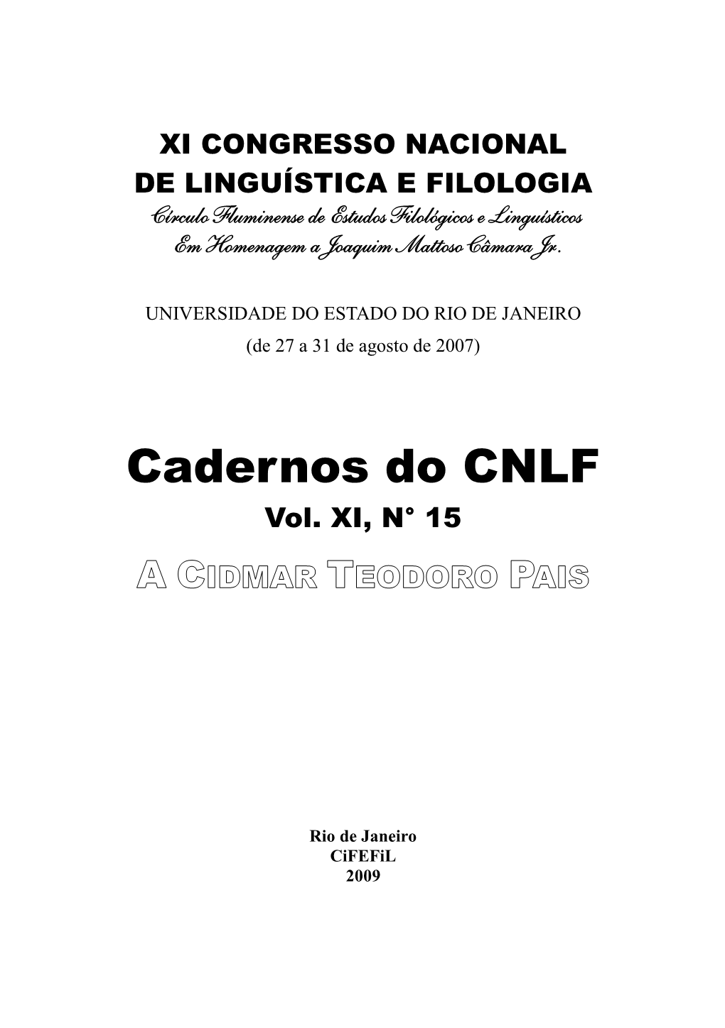 Cadernos Do CNLF Vol