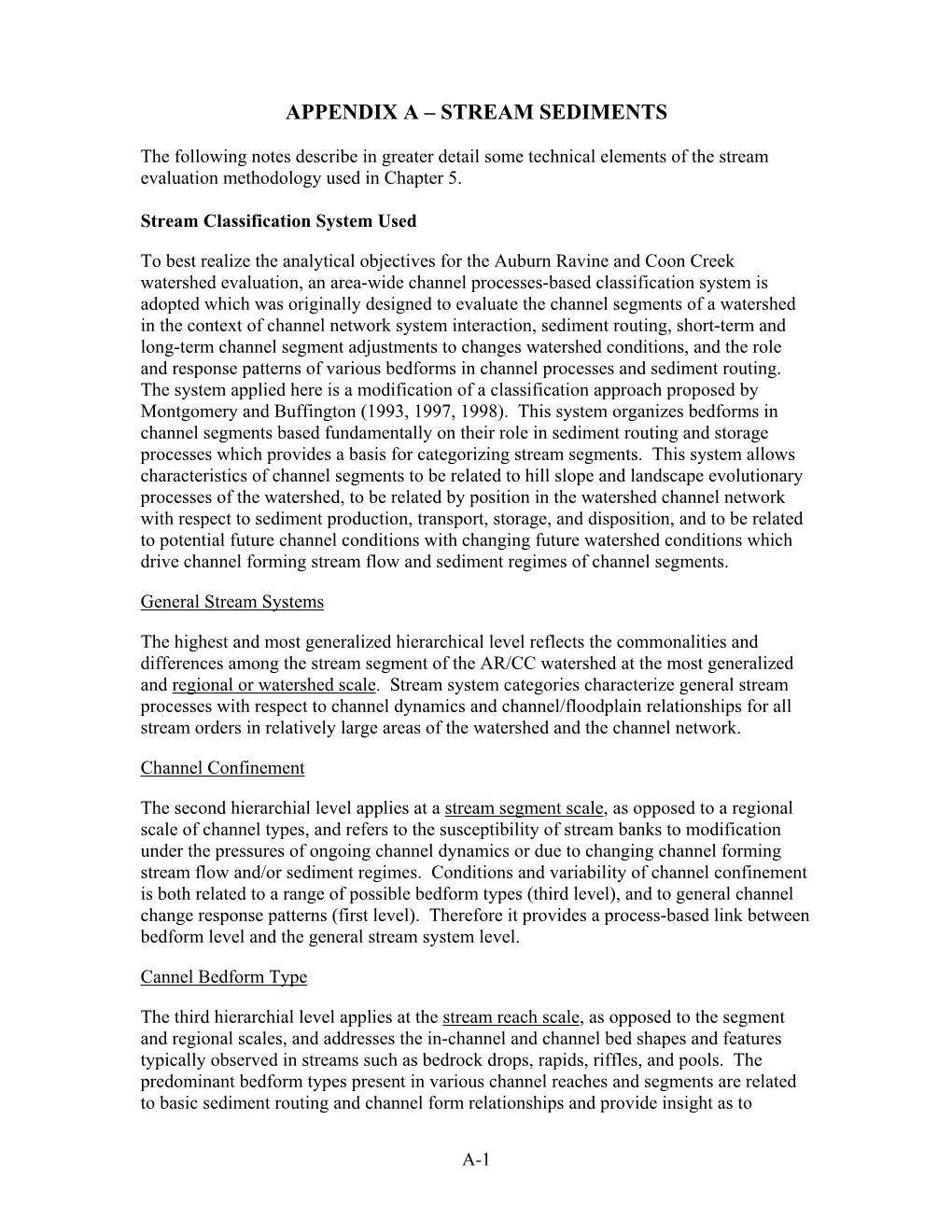 Appendix a – Stream Sediments