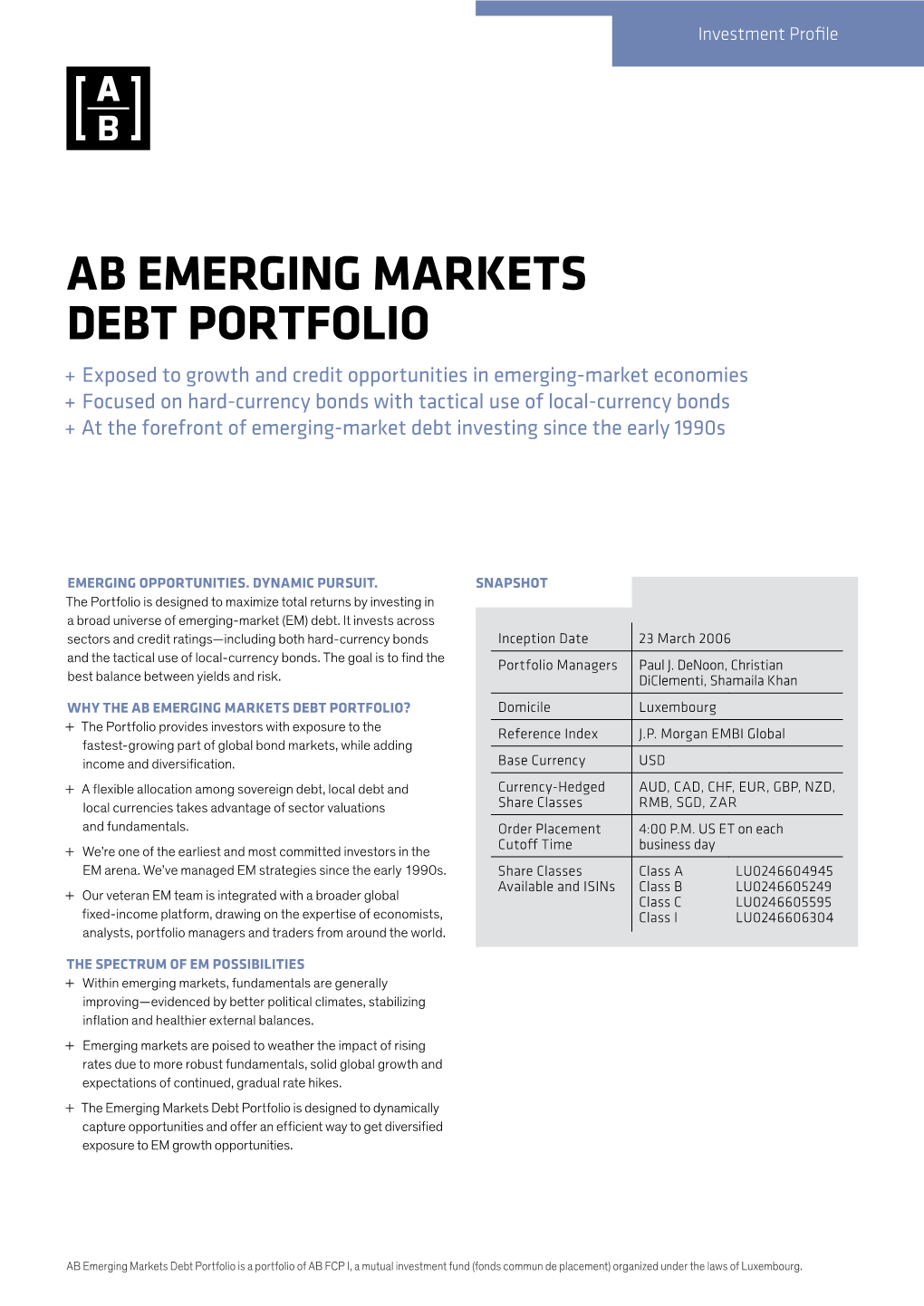 Ab Emerging Markets Debt Portfolio