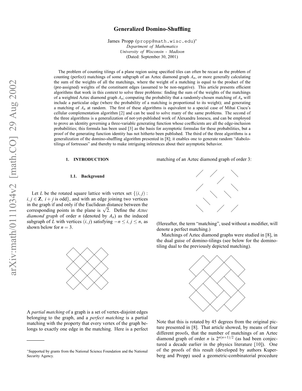 Arxiv:Math/0111034V2 [Math.CO] 29 Aug 2002 Hw Eo for Below Shown Ugahof Subgraph ∗ a Graph Diamond Euiyagency