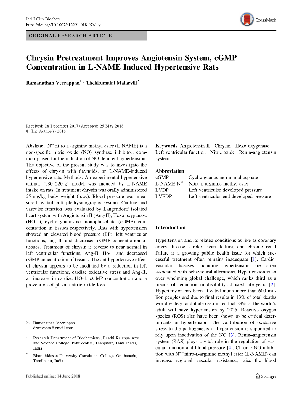 Chrysin Pretreatment Improves Angiotensin System, Cgmp Concentration in L-NAME Induced Hypertensive Rats