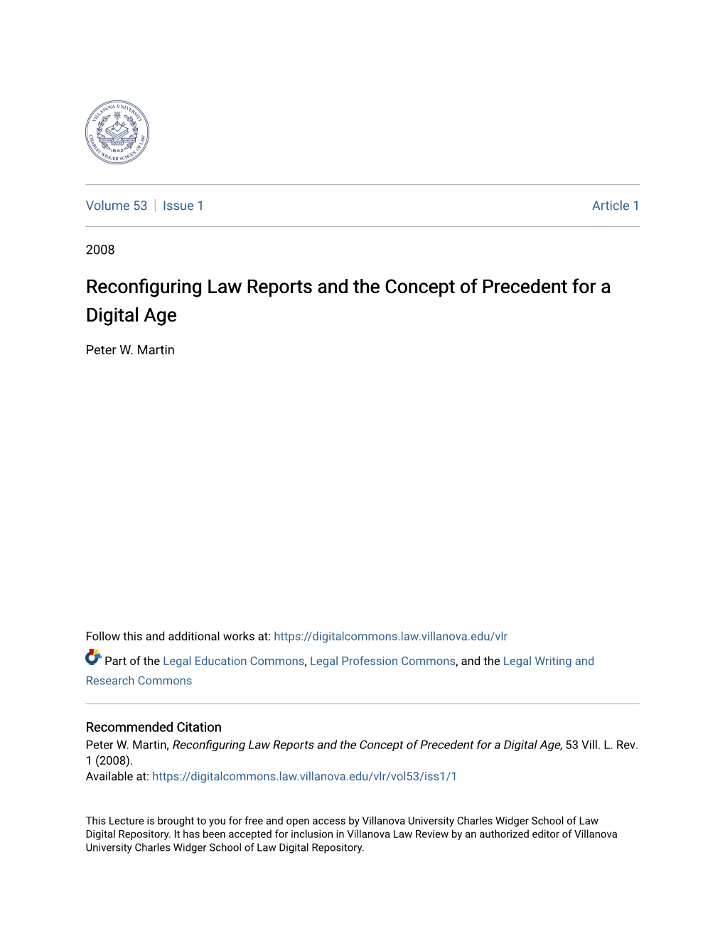 Reconfiguring Law Reports and the Concept of Precedent for a Digital Age