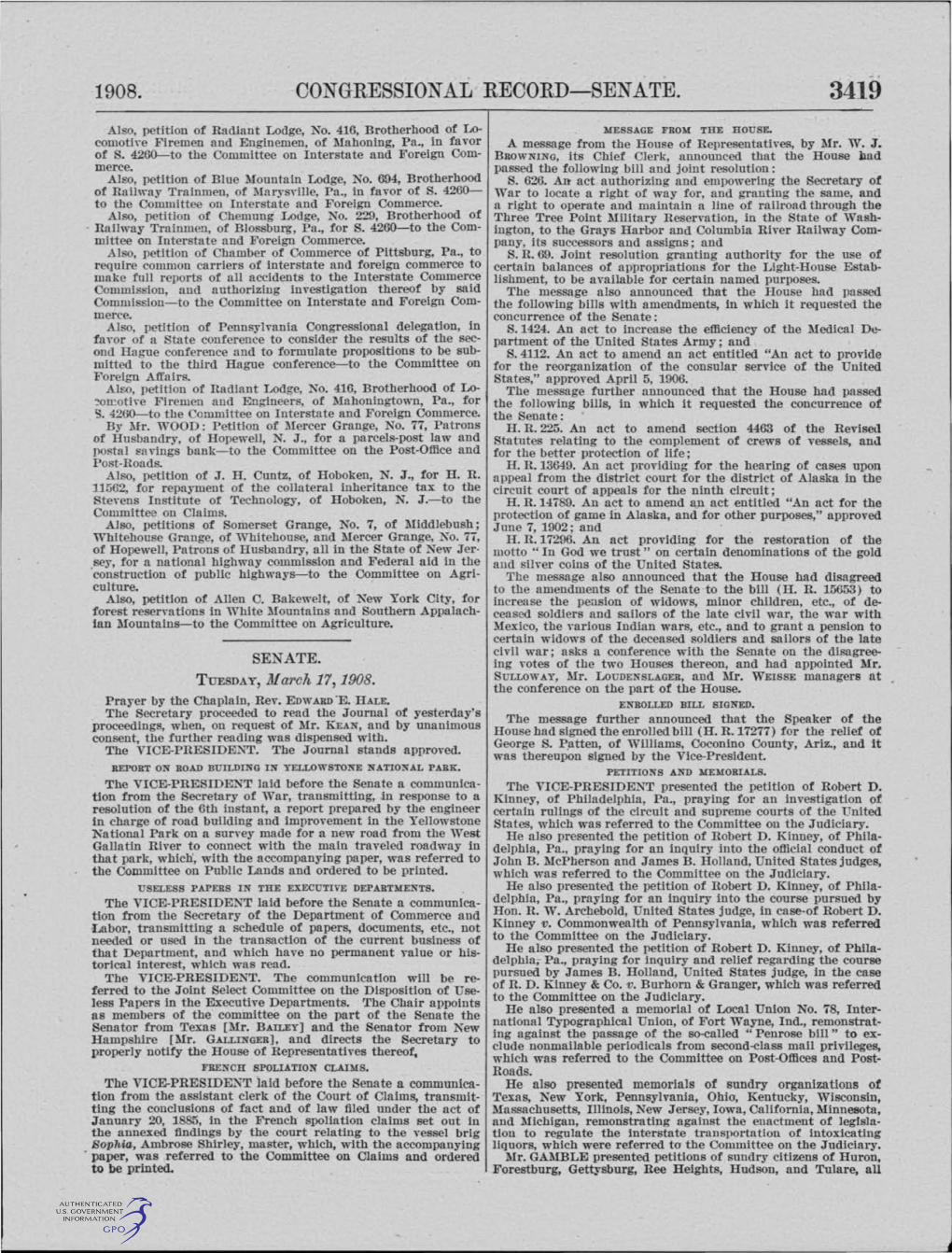 Congressional Record-Senate. 3419