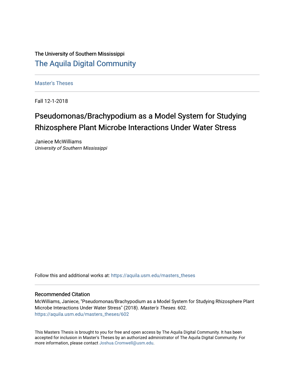 Pseudomonas/Brachypodium As a Model System for Studying Rhizosphere Plant Microbe Interactions Under Water Stress