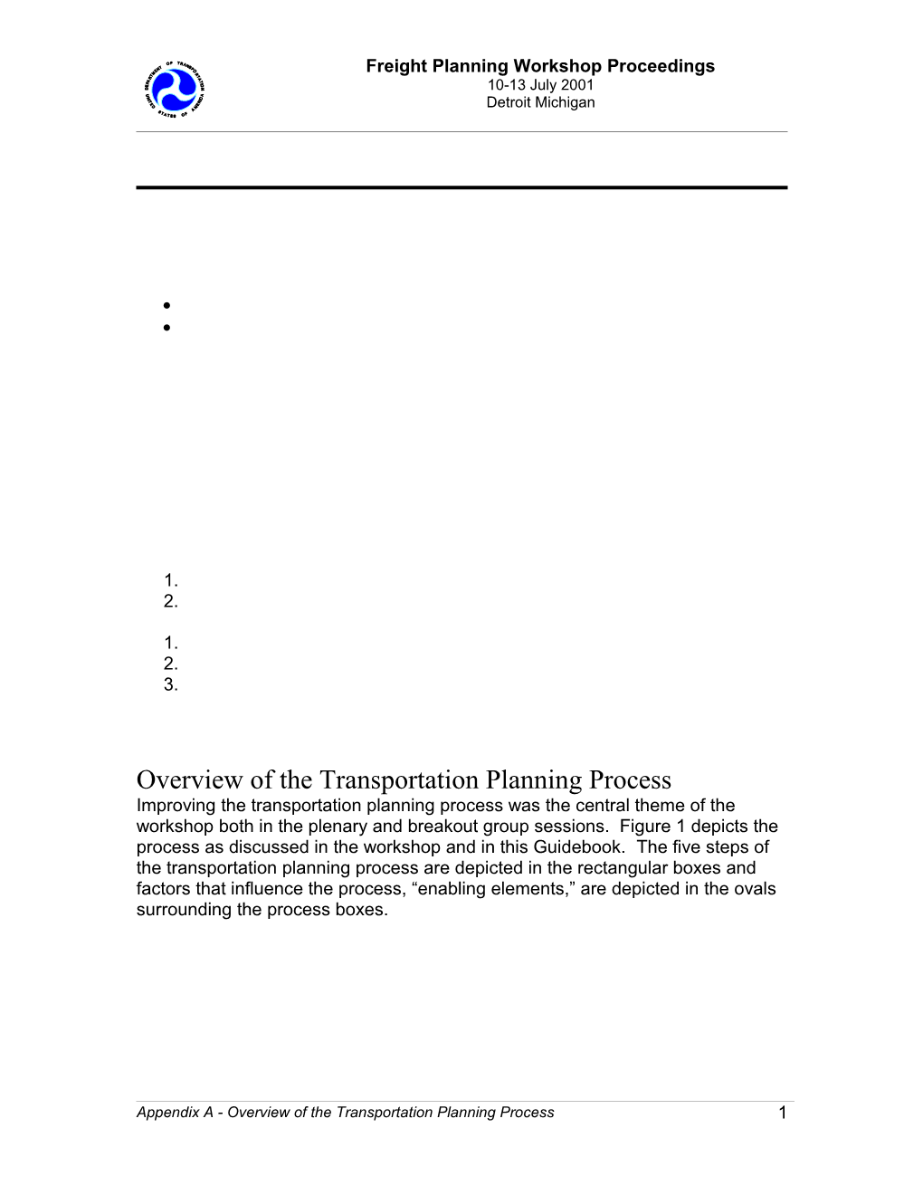 Freight Planning Workshop Report