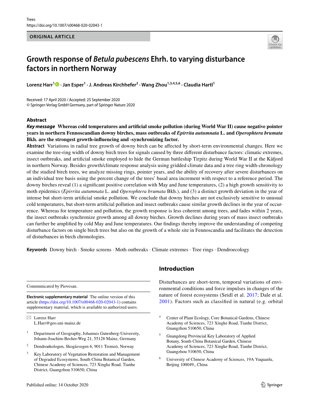 Growth Response of Betula Pubescens Ehrh. to Varying Disturbance Factors in Northern Norway